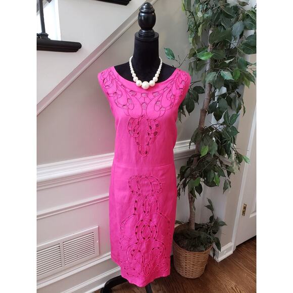 Appraisal Dress Women 20W Pink Sleeveless Embroidered Cutout Sheath Lined Boho - Picture 2 of 13